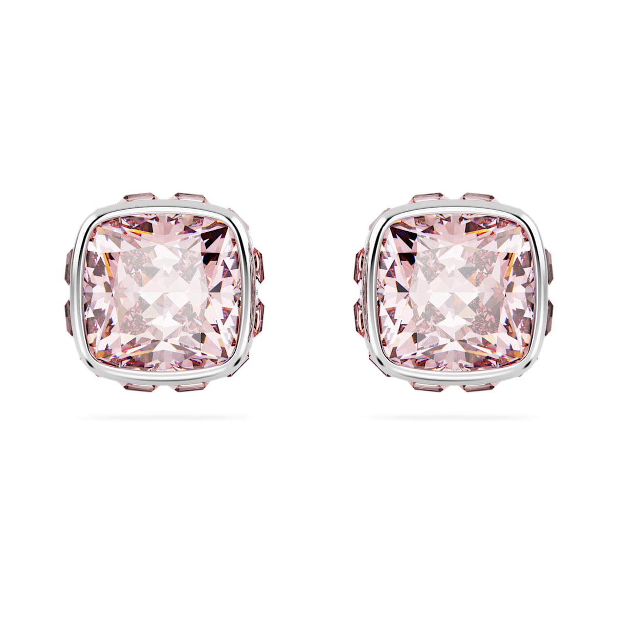 Orecchini a lobo Birthstone, Taglio squadrato, Giugno, Rosa, Placcato rodio