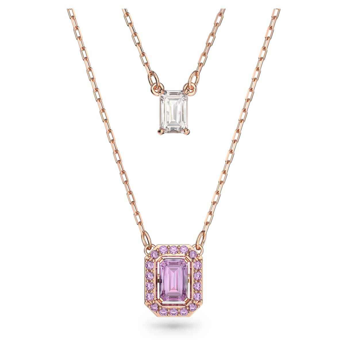 Collana a fili fissi Una, Taglio ottagonale, Viola, Placcato color oro rosa