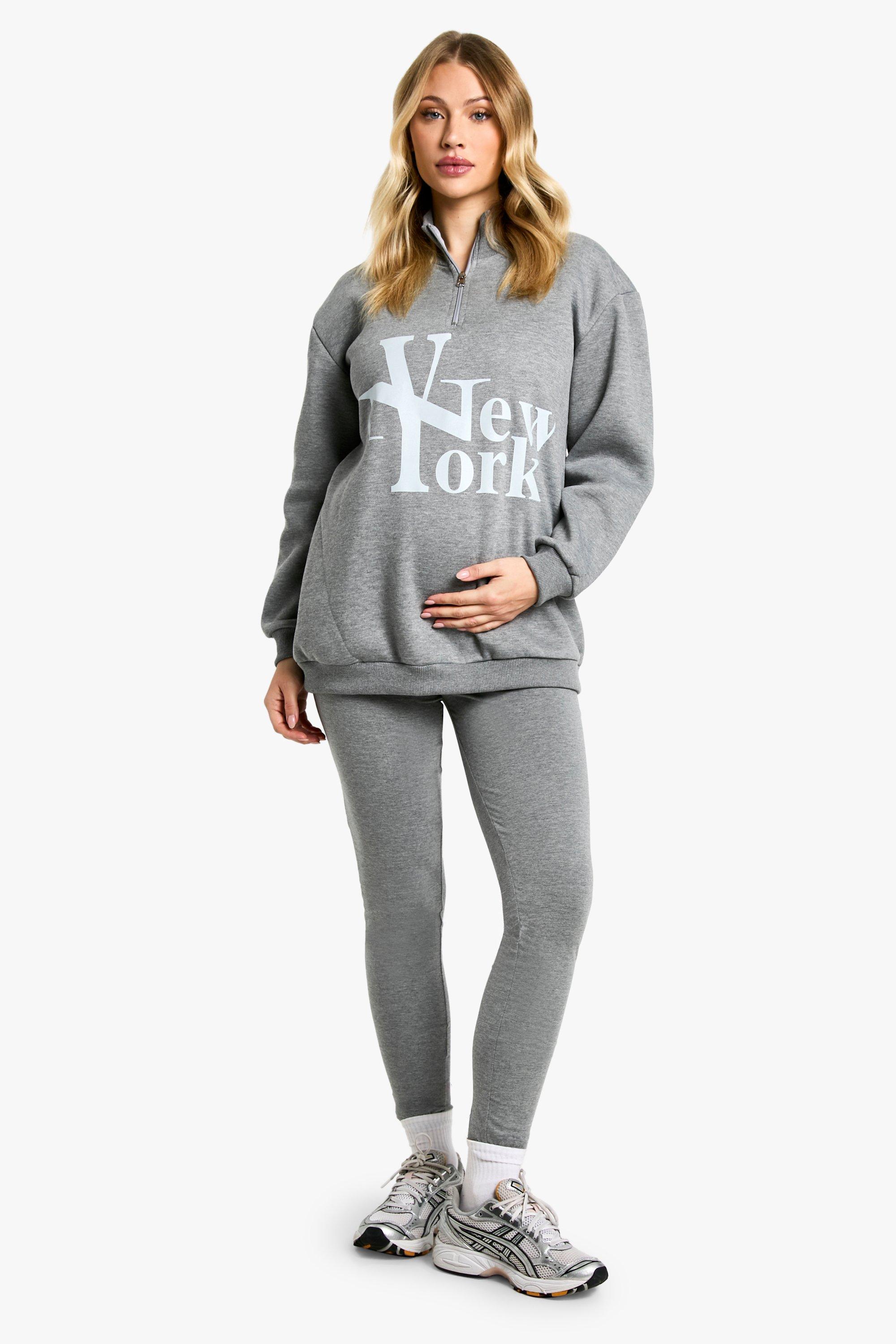 Set legging grandi con grafica di New York e zip corta, Grigio