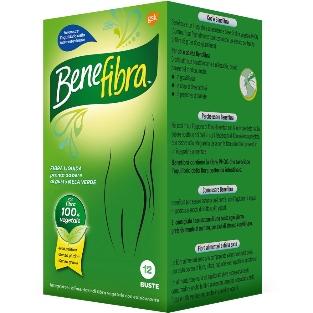 Benefibra Liquido Integratore Intestino Fibre Vegetali Gonfiore Addominale Colon Irritabile 12 Bustine