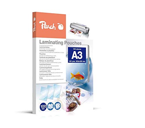 Peach Pellicole Di Laminazione A3 – 100 Mic – 100 Pouches – Qualità Premium Per I Migliori Risultati Di Laminazione – Compatibile Con Dispositivi Di T