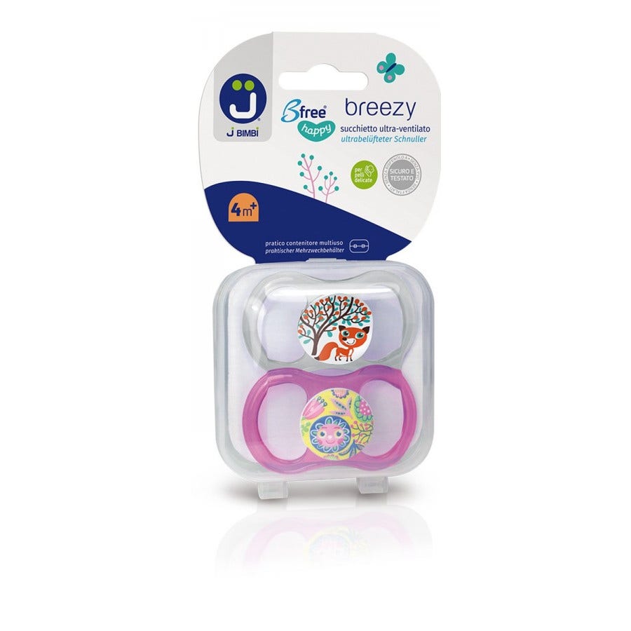 J Bimbi B Free Breezy Happy Succhietto Silicone Trasparente/Rosa 2 Pezzi 4 Mesi+