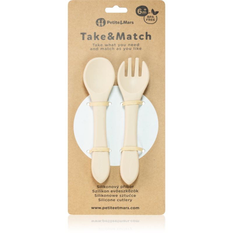 Petite&Mars Take&Match Silicone Cutlery Sztućce Desert Sand 6 M+ 2 Szt.