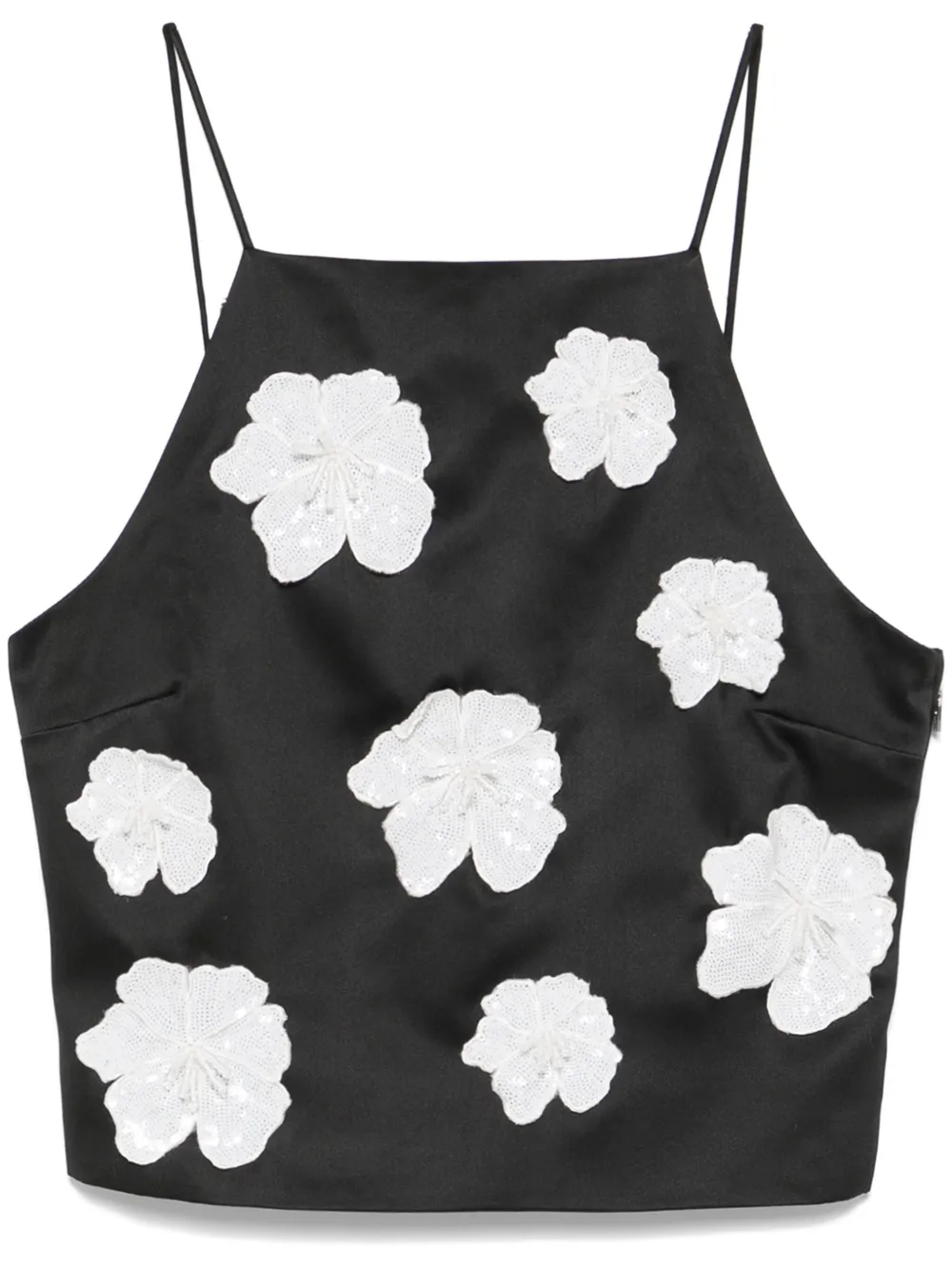 ROTATE BIRGER CHRISTENSEN flower satin top - Nero