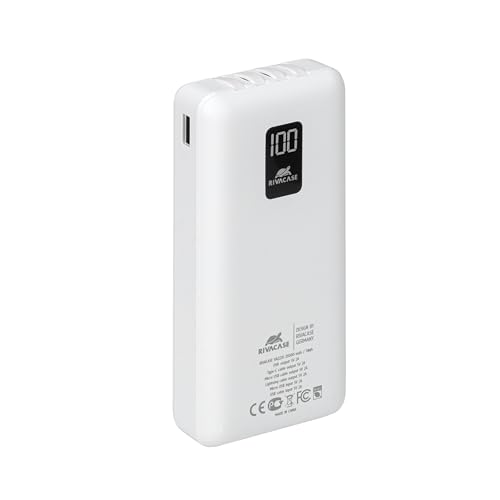 Rivacase® Power Bank, External Battery With Type C Input And Smart Output, White, Va2220 (20,000 Mah)