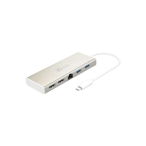 J5Create Usb-C Dual Hdmi Mini Dock - Hub Di Tipo C Con 2X Hdmi, 2X Usb 3.0, Ethernet, Ricarica Power Delivery 60W - Compatibile Con Laptop, Notebook,