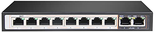 Lupus - Switch Di Rete Gigabit Poe A 10 Porte, 8X Poe, 2X Uplink, Senza Ventola, Nero