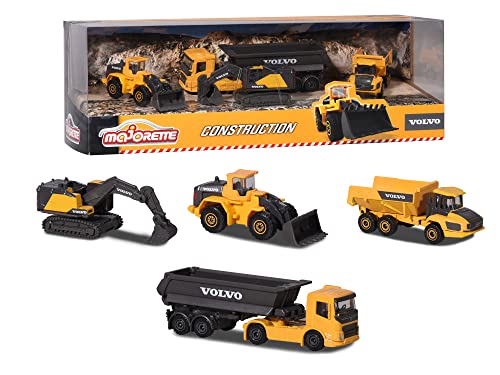 Majorette Volvo 212057287Sdn - Set Di 4 Veicoli Da Costruzione In Metallo, Con Ruota Libera E Parti Mobili, A Partire Da 3 Anni, Multicolore