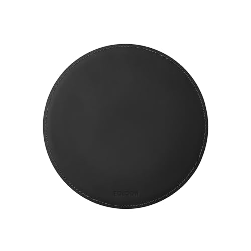 Eglooh - Atlante - Mouse Pad Rotondo In Cuoio Nero Cm 23X23 - Tappetino Mouse Tondo Per Scrivania E Ufficio Con Cuciture Artigianali E Fondo Antiscivo