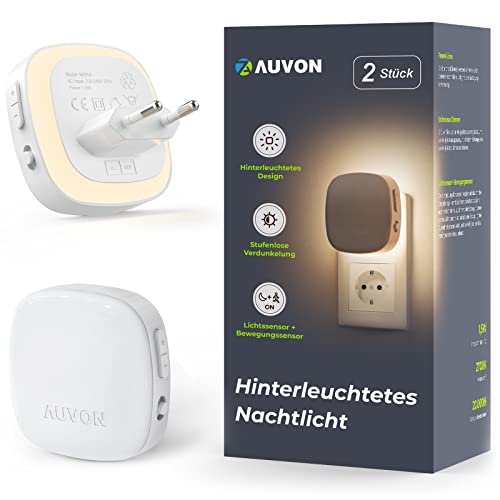Auvon Luce Notturna Led Con Sensore Di Movimento E Sensore Crepuscolare, [2 Pezzi] Di Luce Notturna Bambini Retroilluminata Bianco Caldo Con 1-50 Lm, 