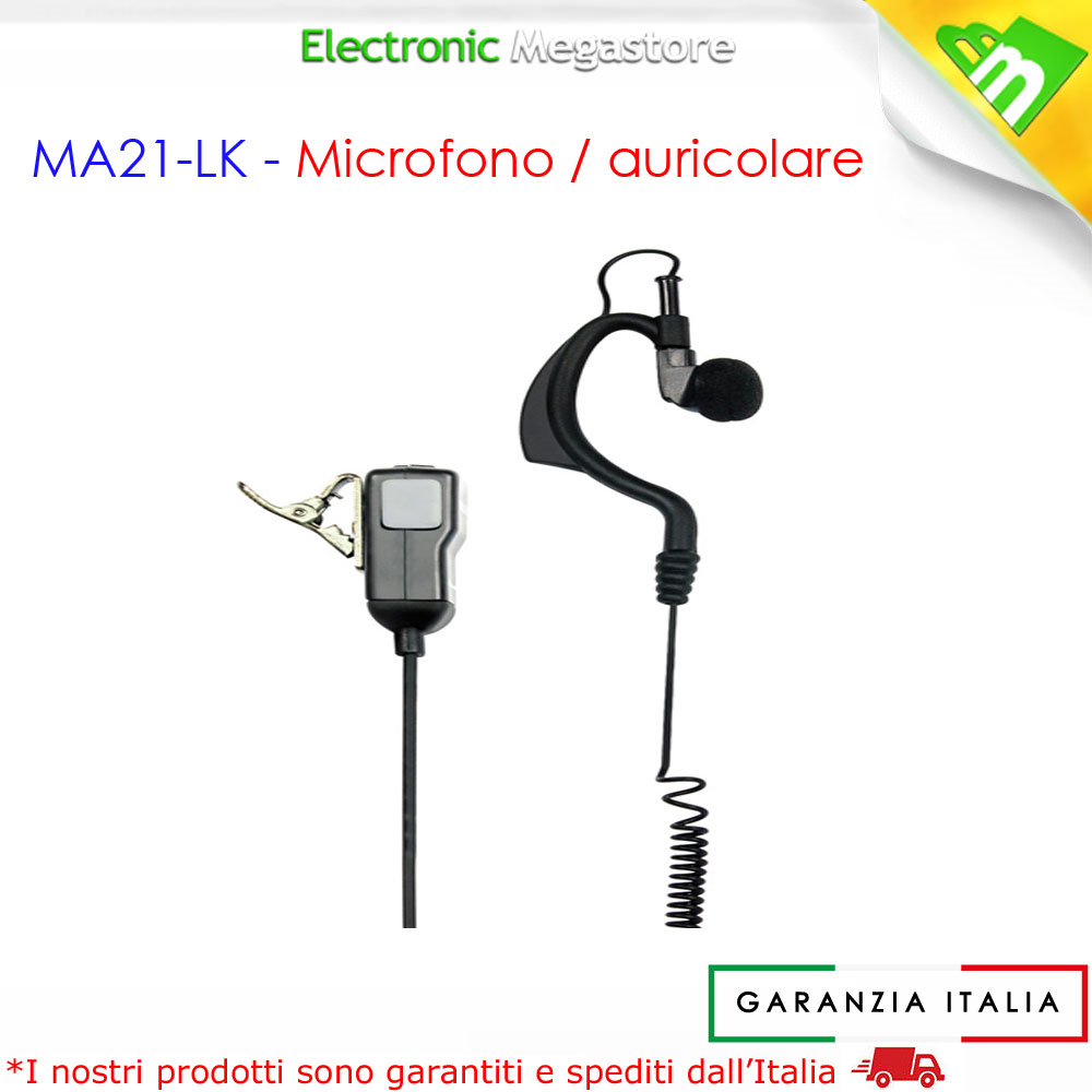 MICROFONO AURICOLARE 2 PIN PTT MA21-LK CON CAVO SPIRALATO KENWOOD C709.04