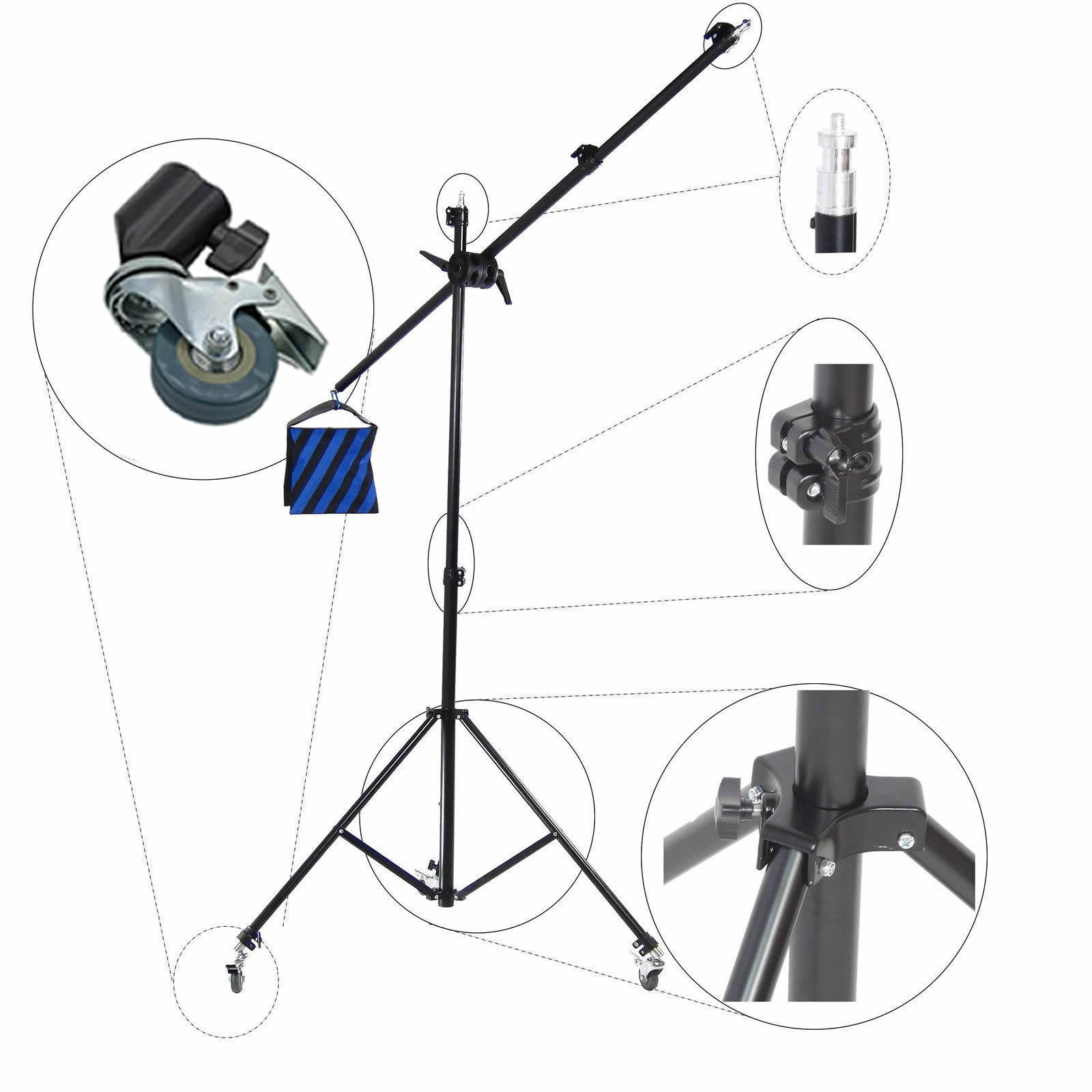 Kit Stativo Giraffa Boom Telescopica con Ammortizzatori DynaSun FS502 e 3 Ruote