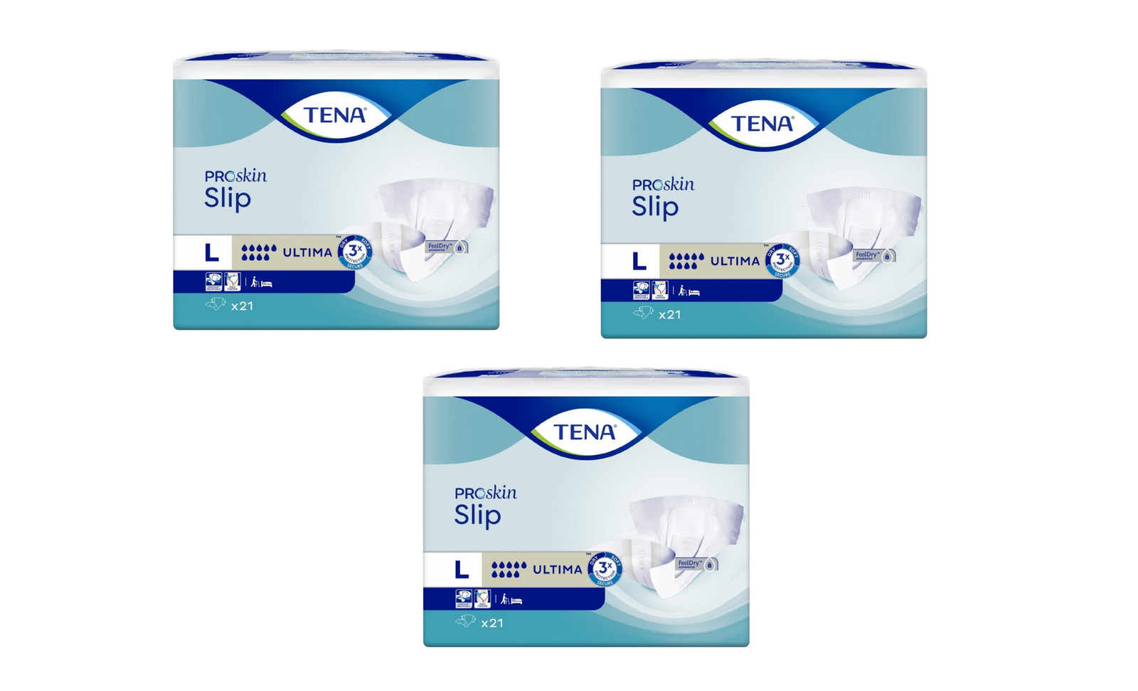 3 PACCHI DI TENA SLIP ULTIMA TG. L DA 21 PEZZI