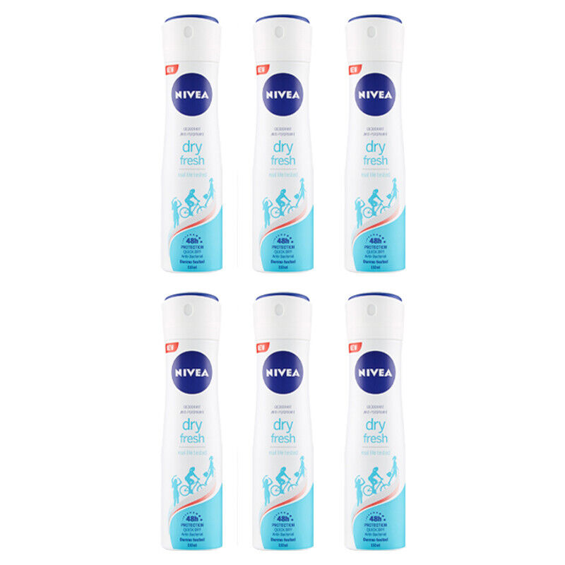 6 pezzi NIVEA DRY FRESH deodorante spray senza alcool 48h quick dry donna 150ml