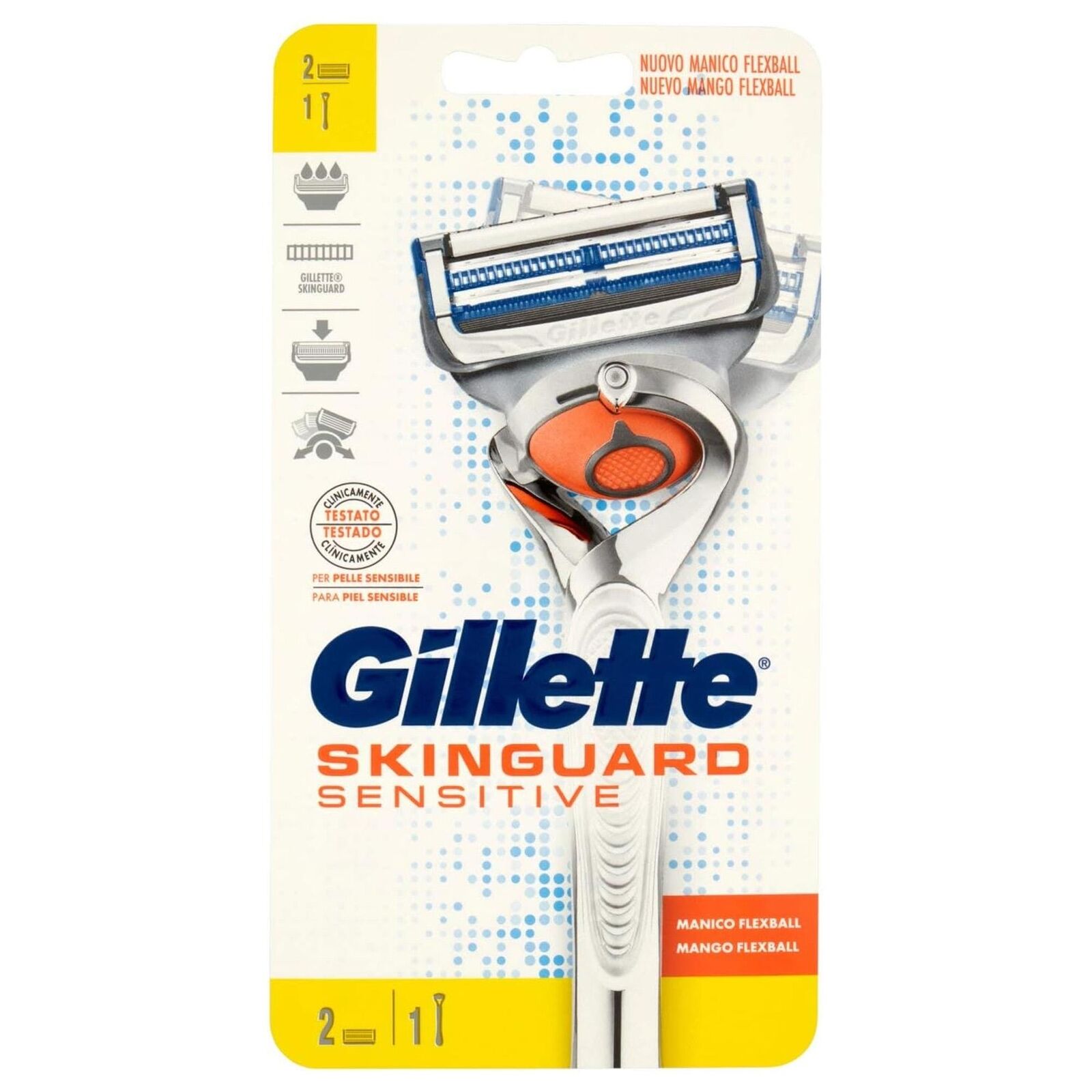 GILLETTE RASOIO DA BARBA SKINGUARD SENSITIVE CON 1 MANICO E 2 LAMETTE