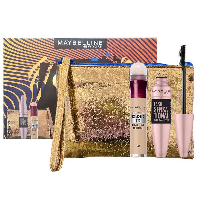 Cofanetto donna Maybelline mascara Lash Sensational + correttore 02 + pochette