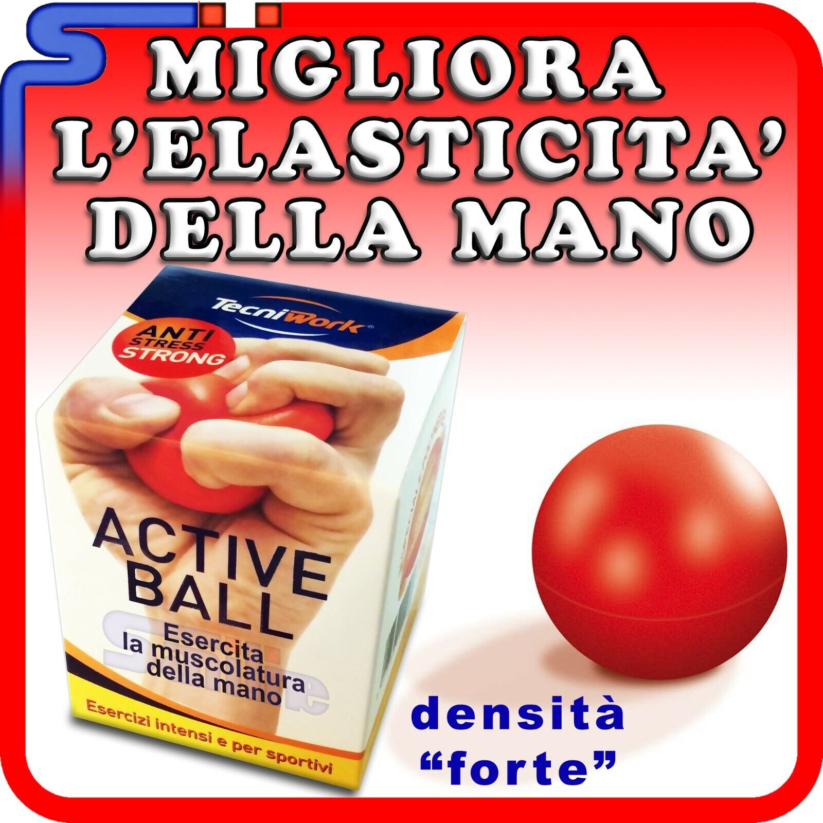 ACTIVE BALL "STRONG" TECNIWORK PALLINA MASSAGGIO X ESERCIZI MANO TUNNEL CARPALE