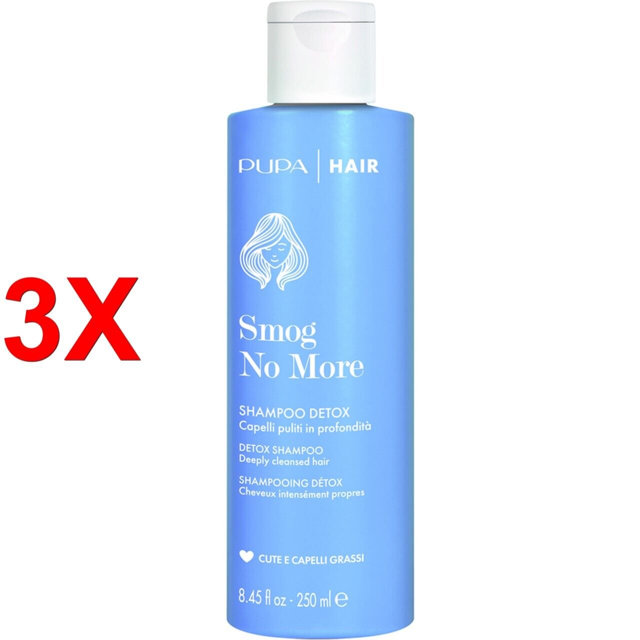 3 X Pupa Hair Smog No More Shampoo Detox - Cute E Capelli Grassi 250 Ml