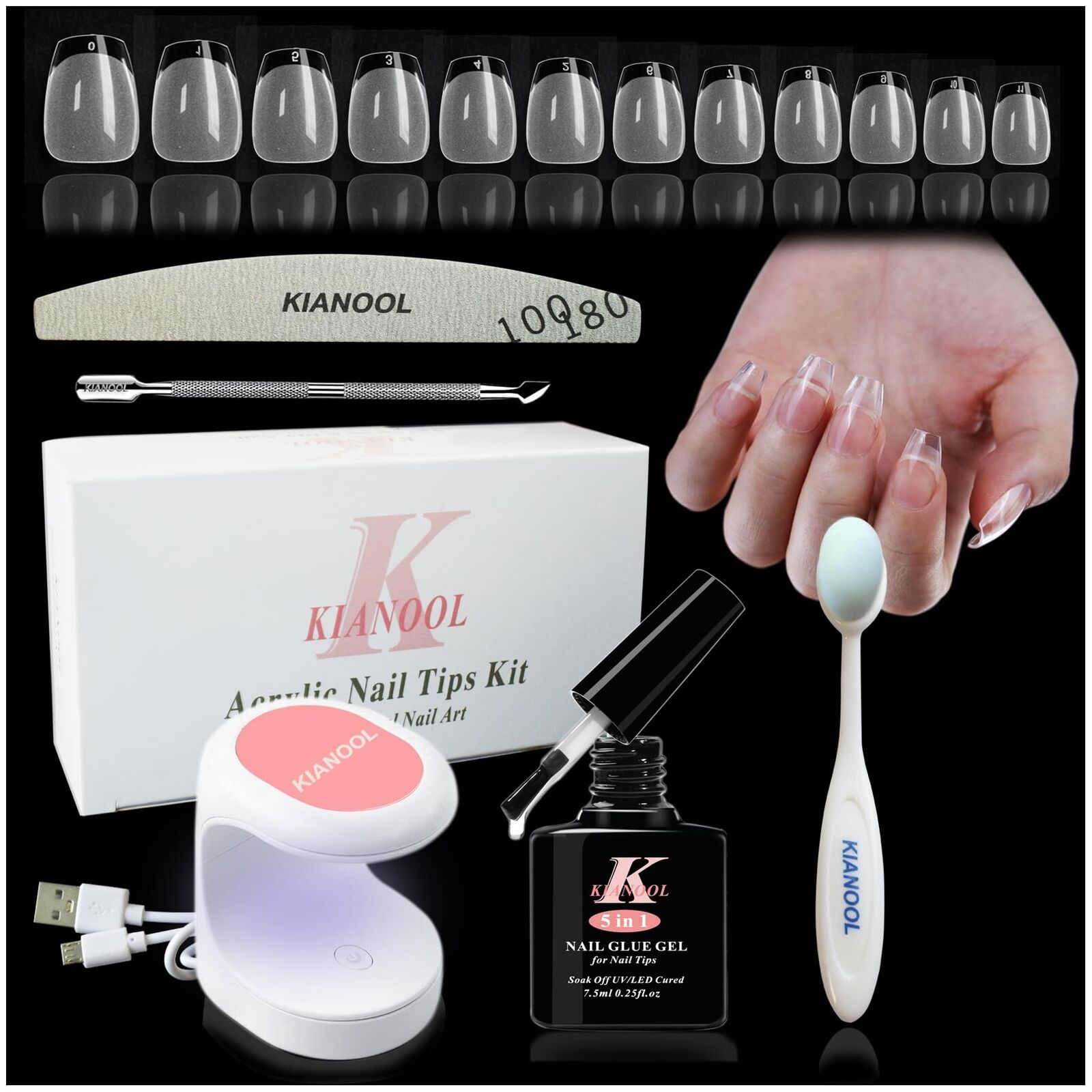 Tip In Gel Per Unghie Finte Corte Set 552 Pcs Bara Tip Unghie Con Mini Lampad...