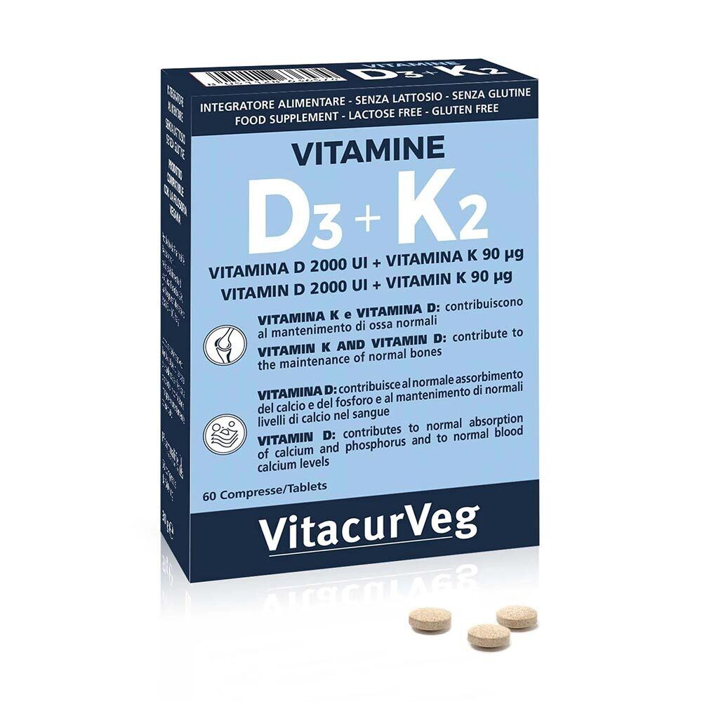 Pharmalife Research Vitacurveg - Vitamine D3+ K2 Integratore, 60 Compresse
