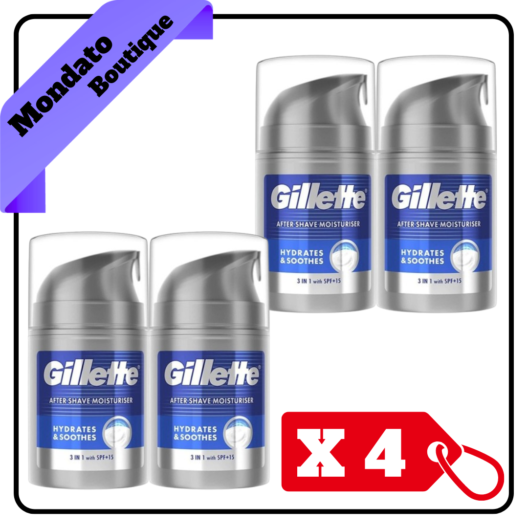 GILLETTE AFTER SHAVE MOISTURISER SPF 15 IDRATANTE 50ML PELLI SENSIBILI (X4)