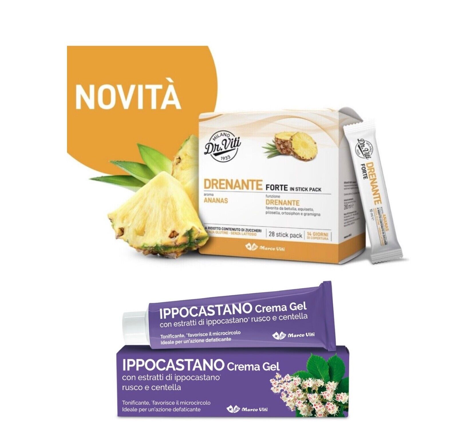 DRENANTE FORTE ANANAS 28 STICKPACK+OMAGGIO Ippocastano Crema Gel 100ml