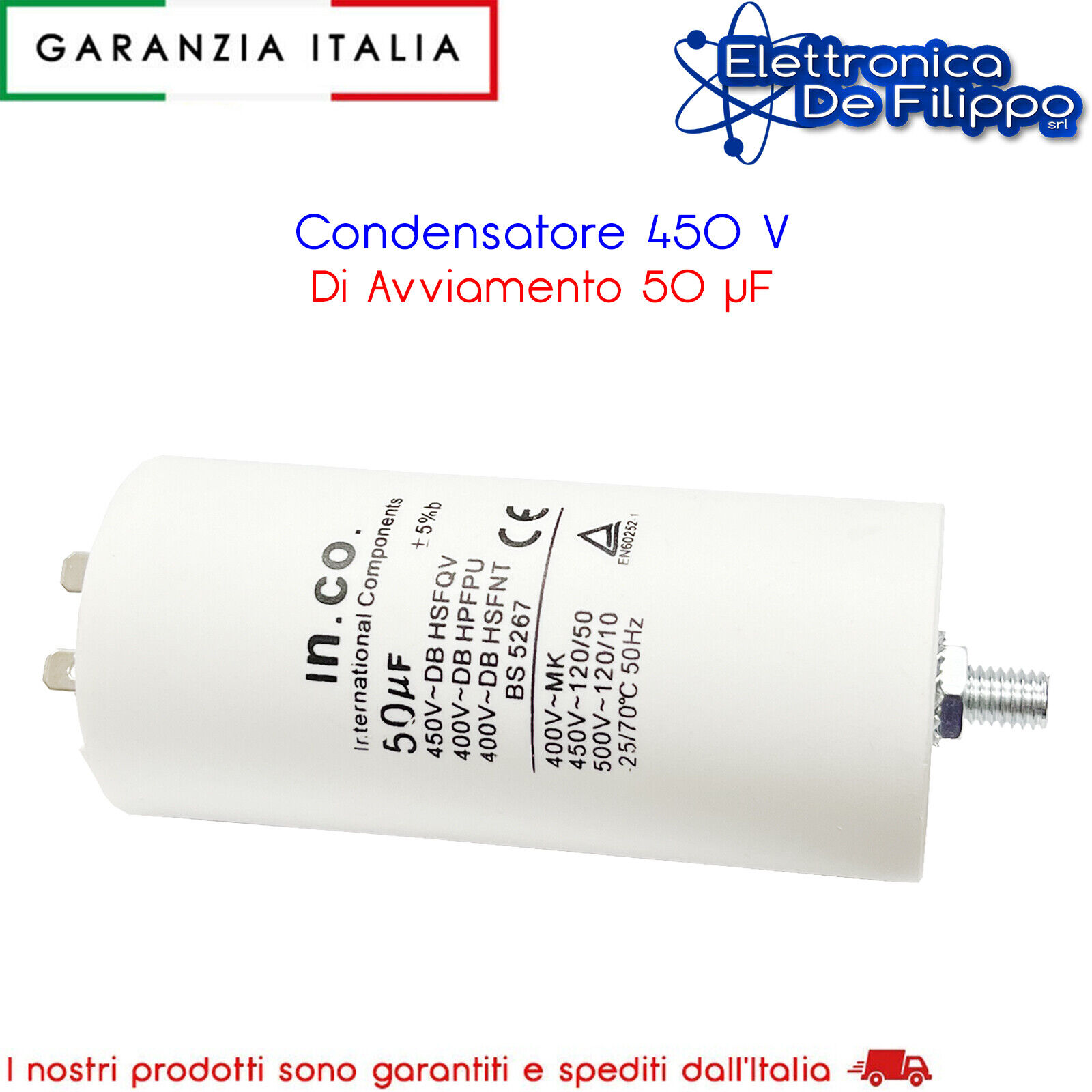 Condensatore Monofase Per L'Avviamento e Marcia Motori 50 uF