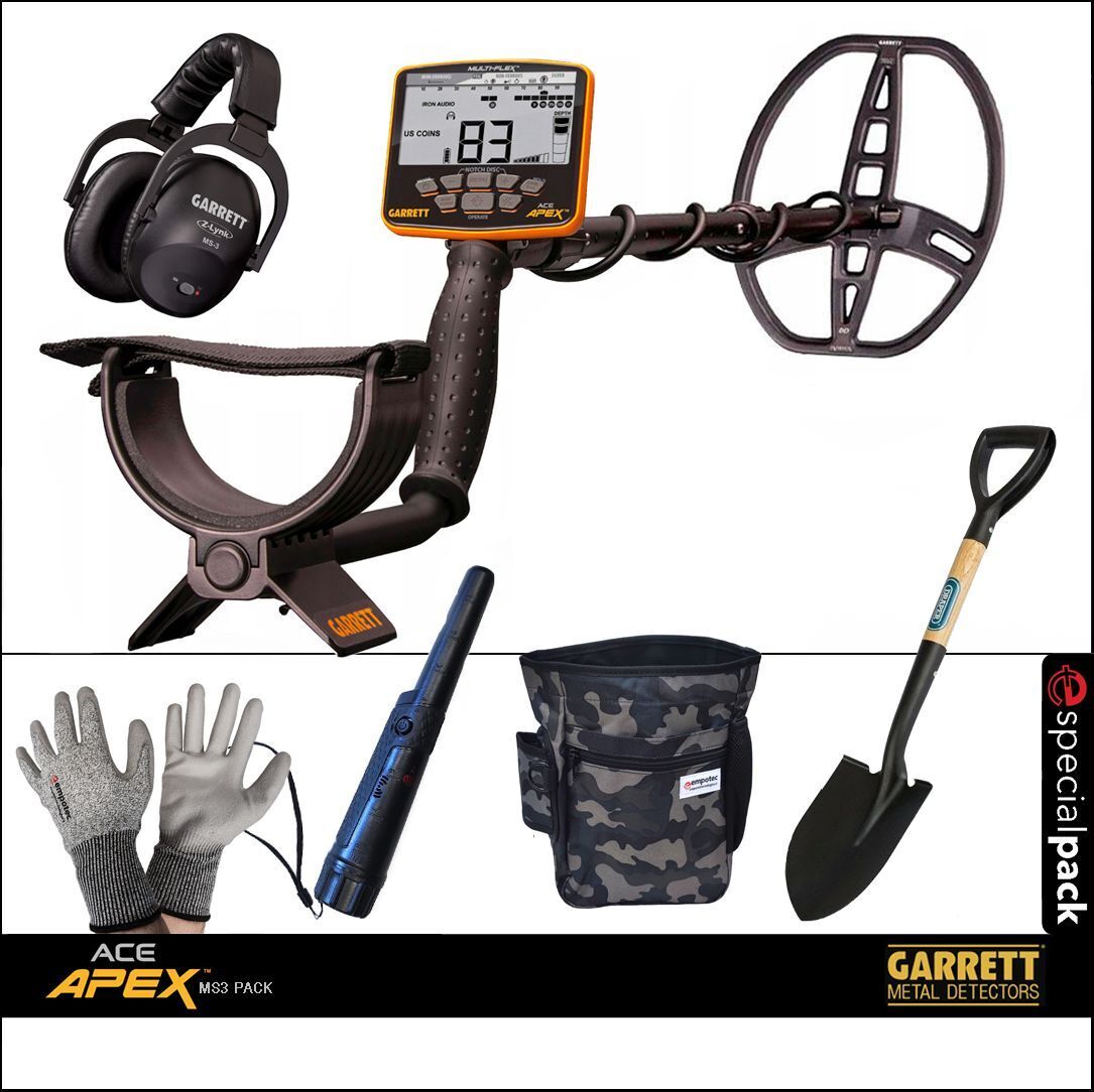 METAL DETECTOR ACE APEX GARRETT PINPOINTER EMPOTEC PALA DRAPER ZAINO 30LT GUANTI