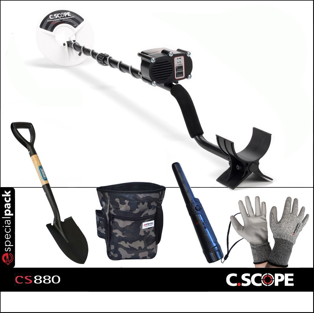 METAL DETECTOR CS880 C.SCOPE PINPOINTER EMPOTEC PALA DRAPER ZAINO 30 LT GUANTI