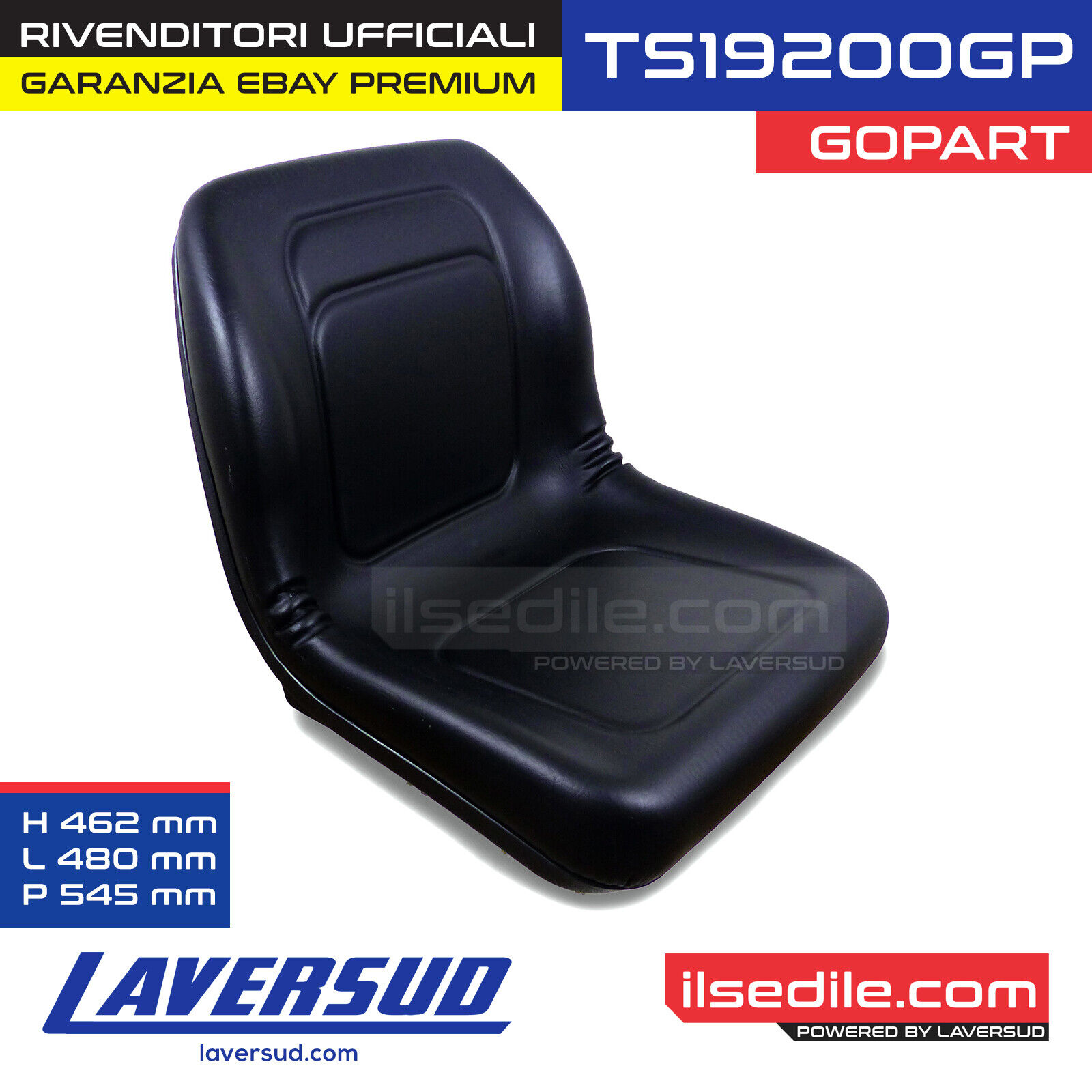 Sedile per Trattore in PVC Nero Gopart TS19200GP 480x545x462 mm