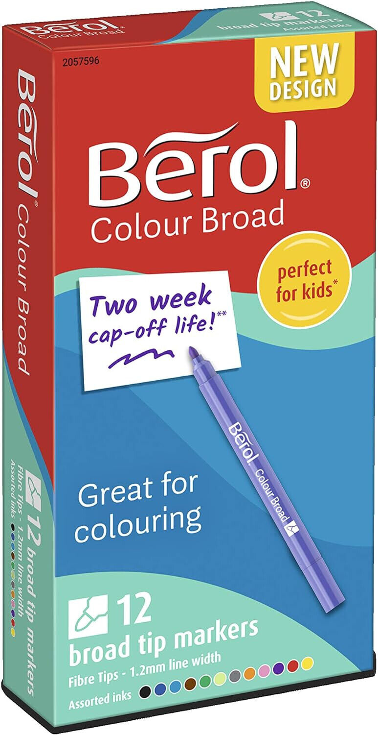 Berol Feltro Punta Pennarelli Broad Point 1.7mm Colori Assortiti 12 Confezione