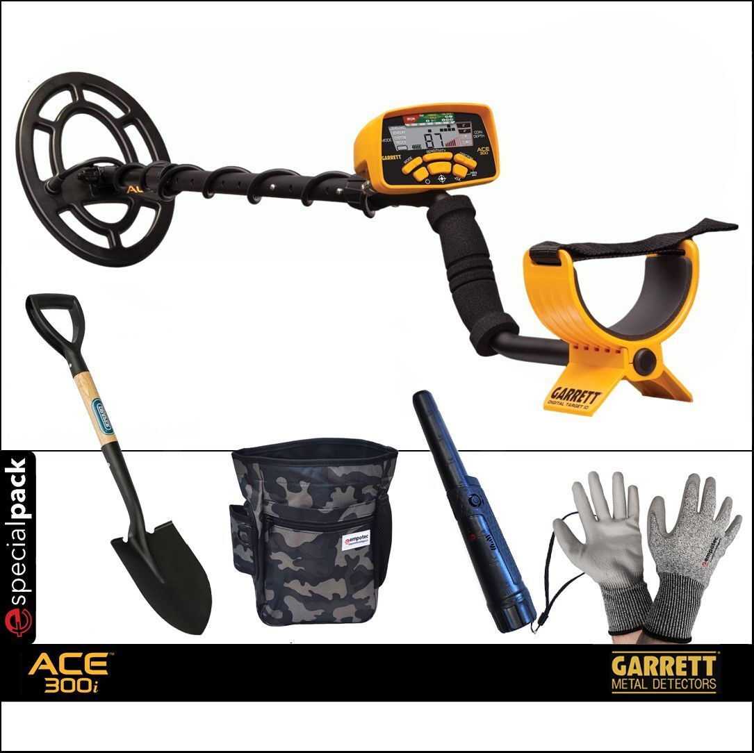 METAL DETECTOR ACE 300i GARRETT PINPOINTER PALA DRAPER MARSUPIO GUANTI EMPOTEC