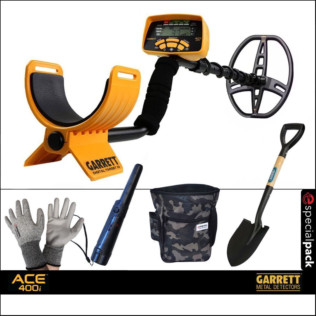 METAL DETECTOR ACE 400i GARRETT SPECIAL PACK PINPOINTER PALA MARSUPIO GUANTI