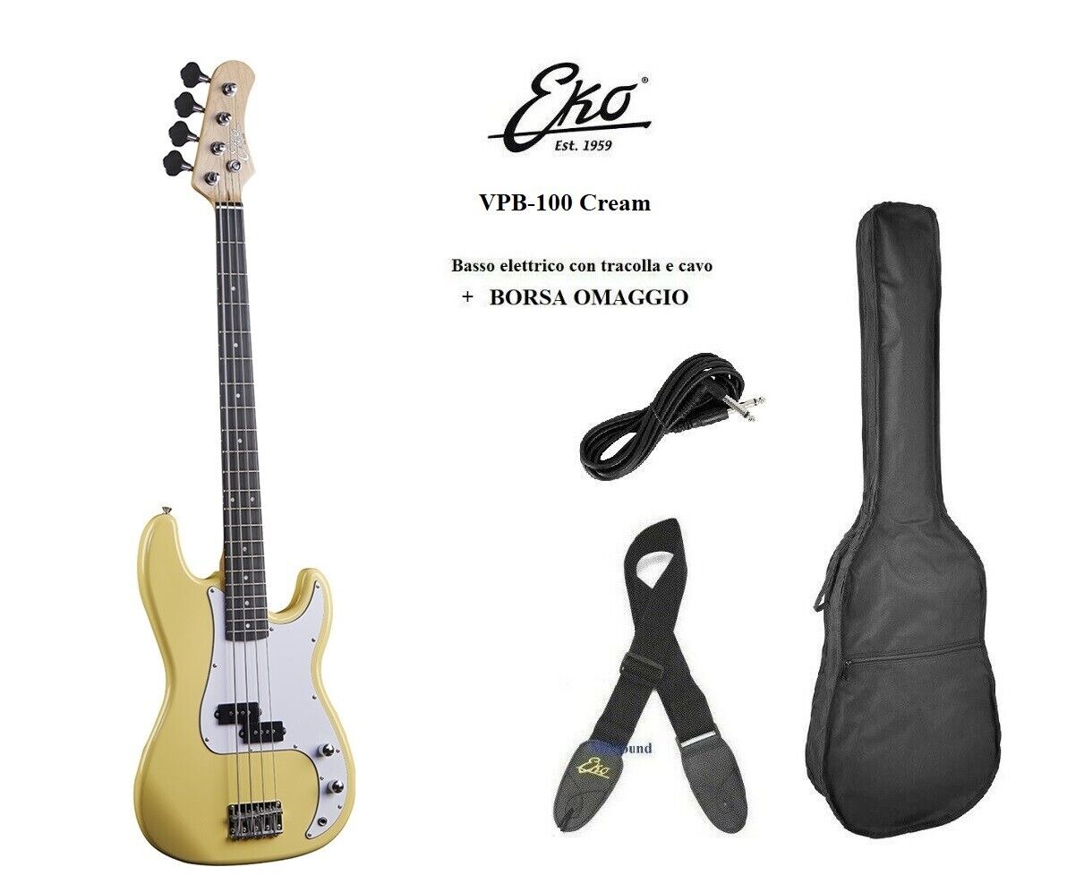 EKO VPB100 Cream Basso Elettrico tipo Precision Bass con BORSA + TRACOLLA + CAVO