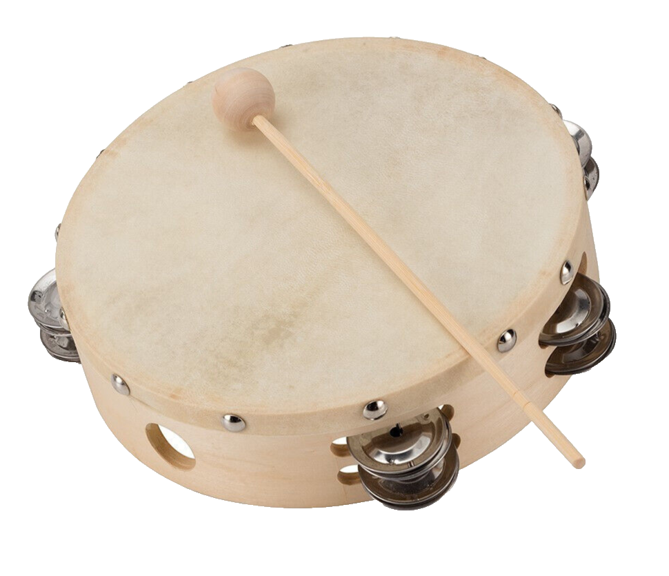 Tamburello Pelle Naturale e Acero Diametro 25 cm 16 Piattini 10" Inch Battente