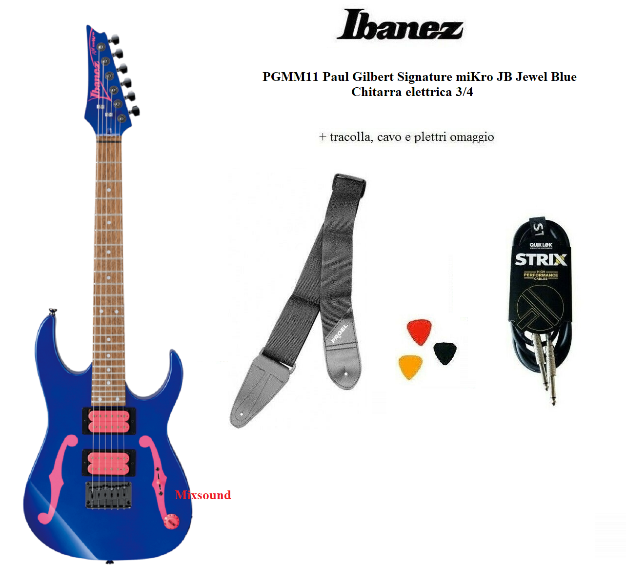 Ibanez PGMM11 Paul Gilbert Signature miKro JB Jewel Blue Chitarra elettrica 3/4