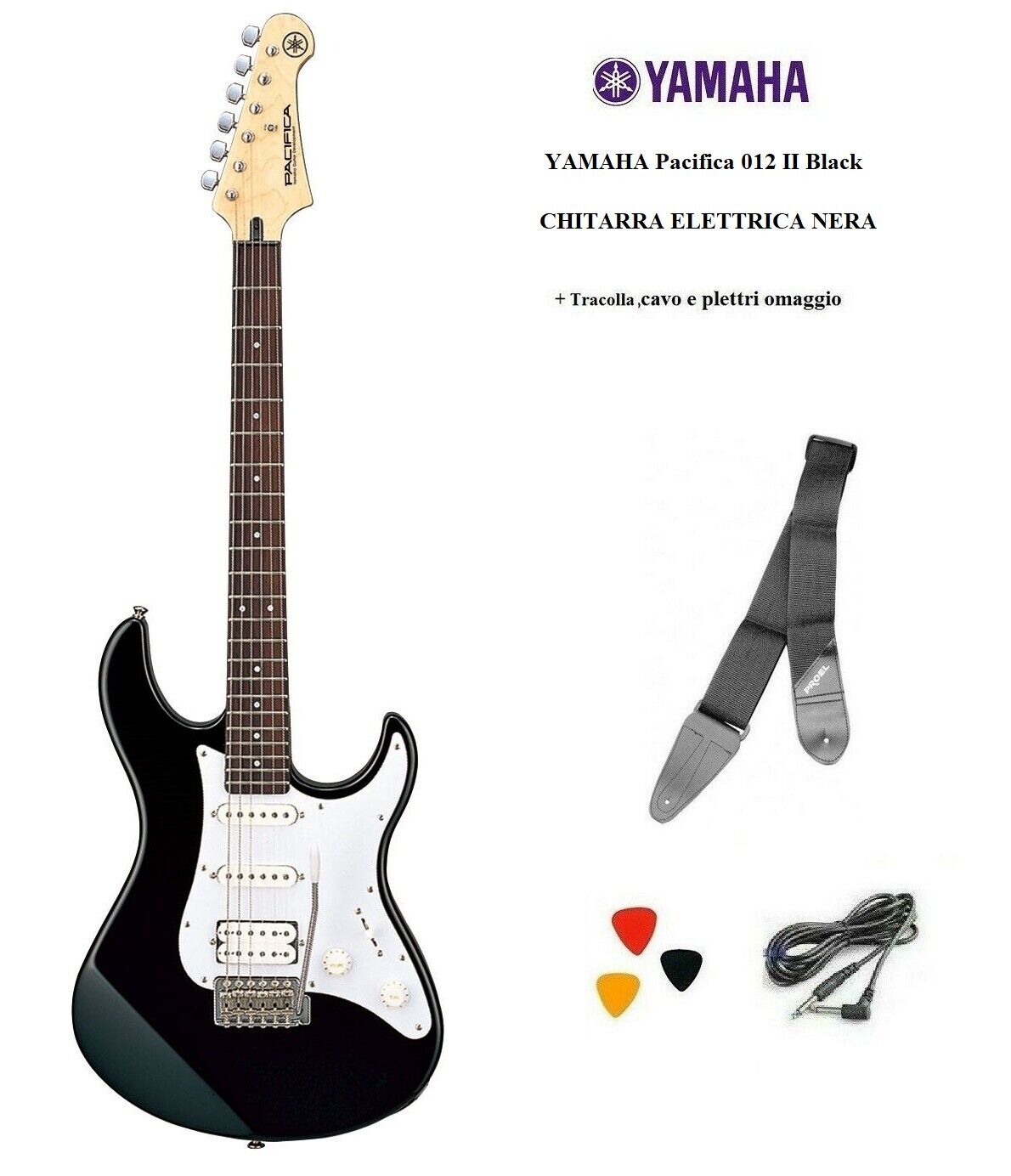 YAMAHA Pacifica 012 II Black CHITARRA ELETTRICA NERA con tracolla cavo e plettri