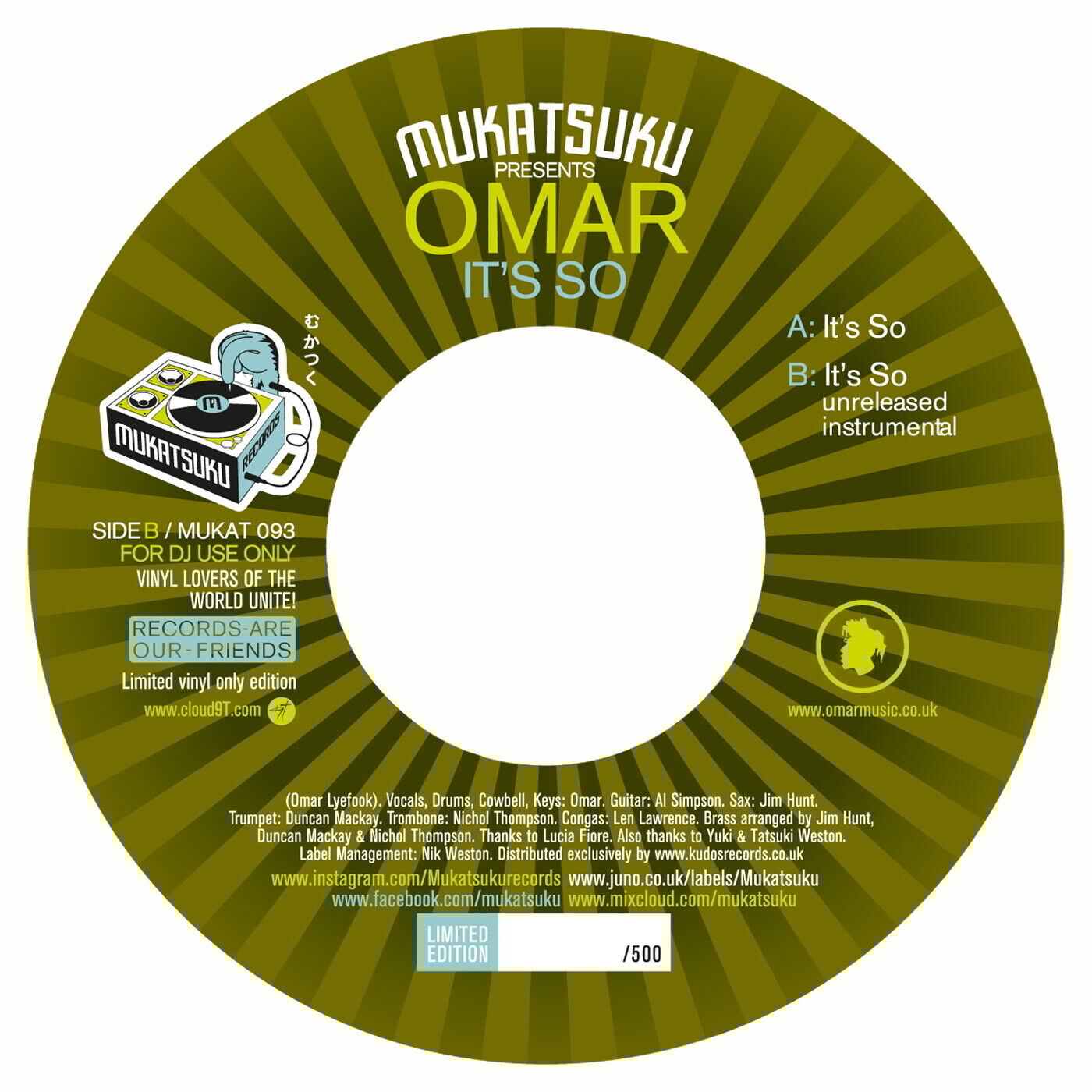 Omar It's So (Vinyl LP) 7" Single