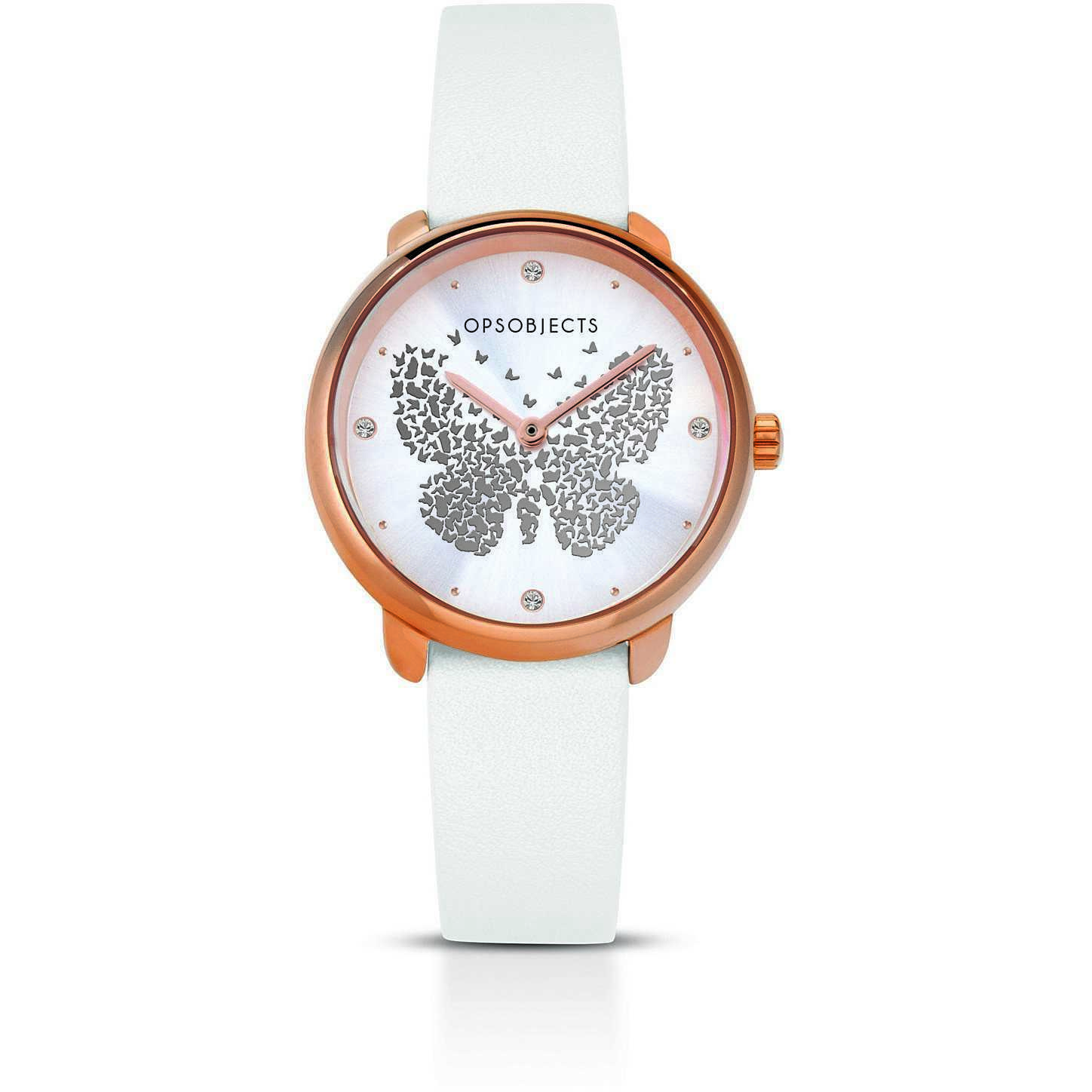 Orologio Donna Ops Objects Crystal Nuance OPSPW-668 Pelle Bianco Farfalla Rosè