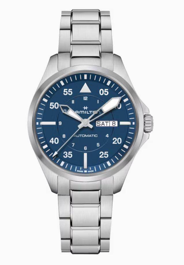 Orologio Hamilton Khaki Aviation Pilot Day Date Auto H64635140 Acciaio Blu