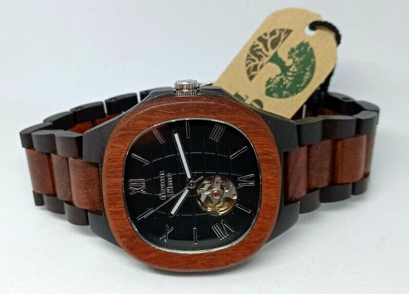 OROLOGIO UOMO AUTOMATICO 21 RUBINI GREEN TIME BY ZZERO,SCHELETRATO,LEGNO SANDALO