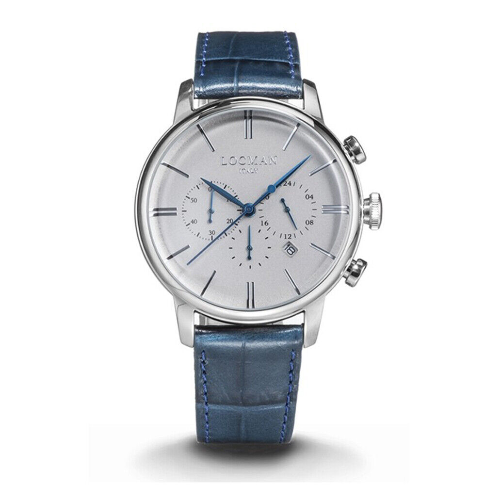 Cronografo Uomo 1960 Dolce Vita Grigio in Pelle Azzurra Locman - 0254A06A00AG...