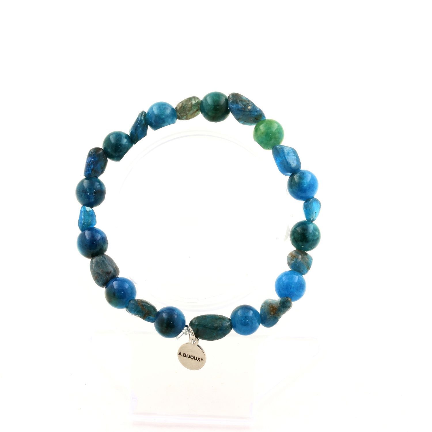 Braccialetto Apatite Blu Del Brasile + Perle Apatite 8 Mm. Fatto IN Francia