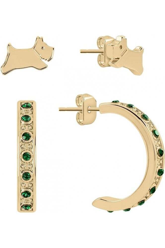 Radley Jumping Dog e Green Stone Set Hoop Twin Pack Orecchini RYJ1346S