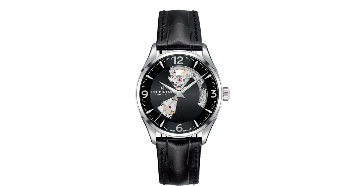 Orologio Hamilton Jazzmaster Open Heart Auto H32705731 Pelle Nera Uomo Watch