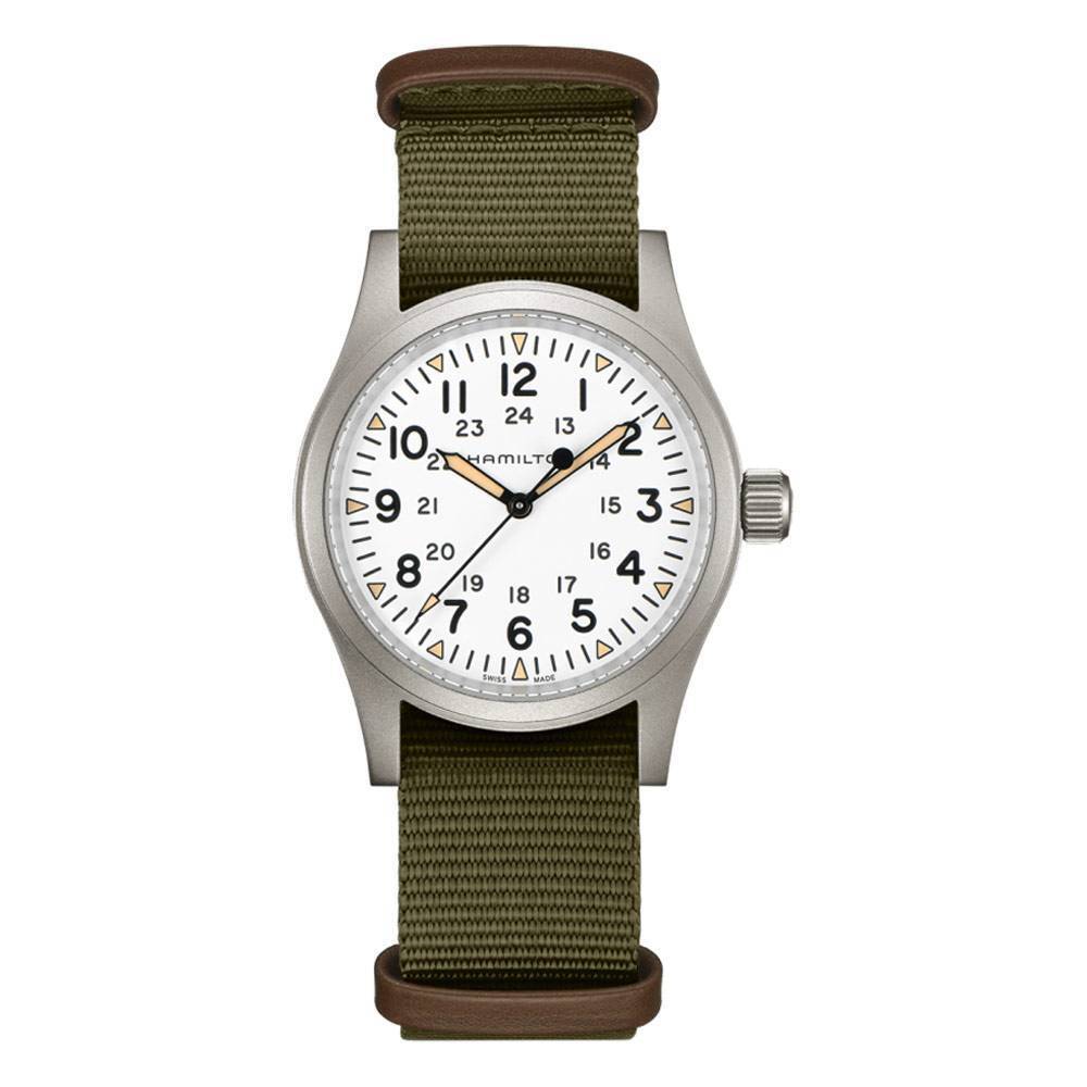 Orologio hamilton Khaki Field Mechanical Verde meccanico H69439411 Nylon Bianco