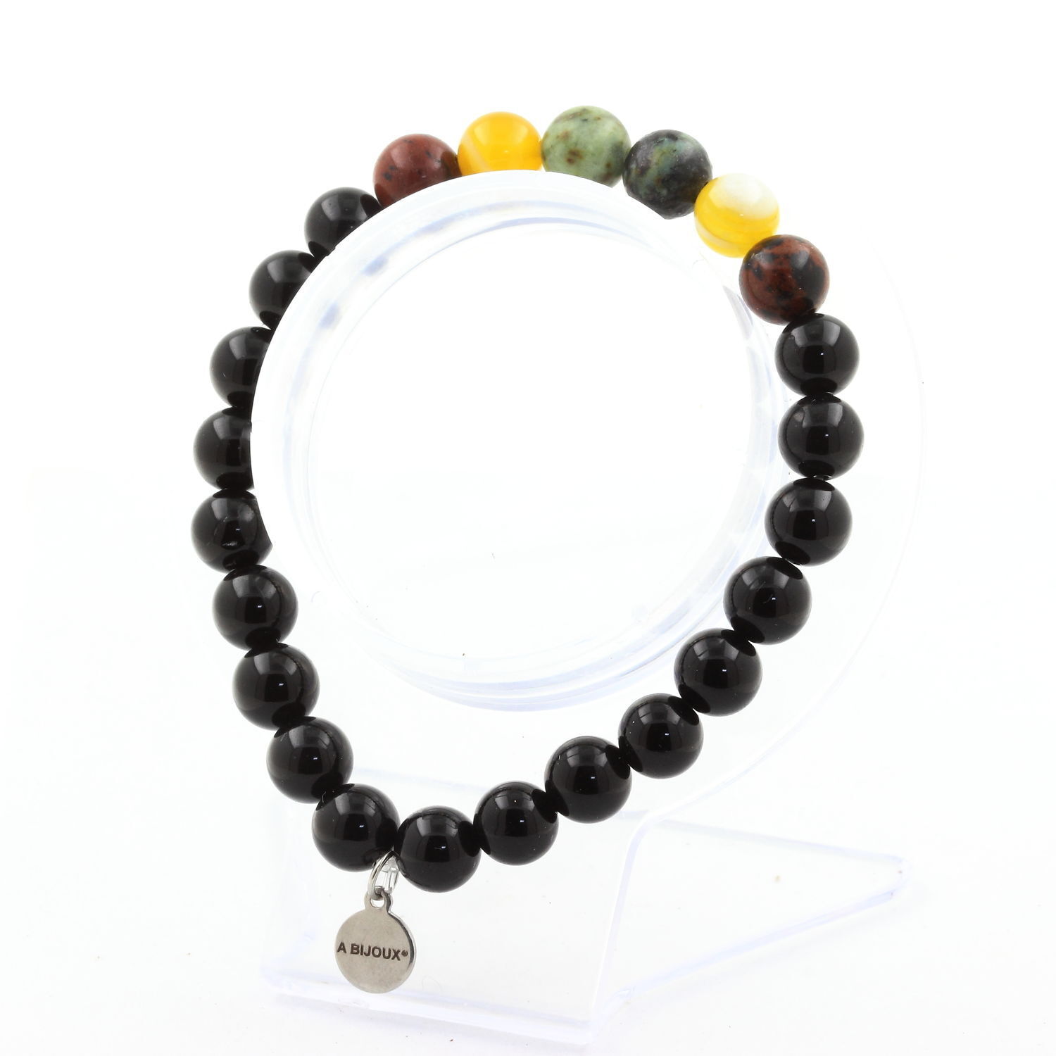 Braccialetto Perle Turchese Africano+Ossidiana Mogano+Sardonyx Fatto E