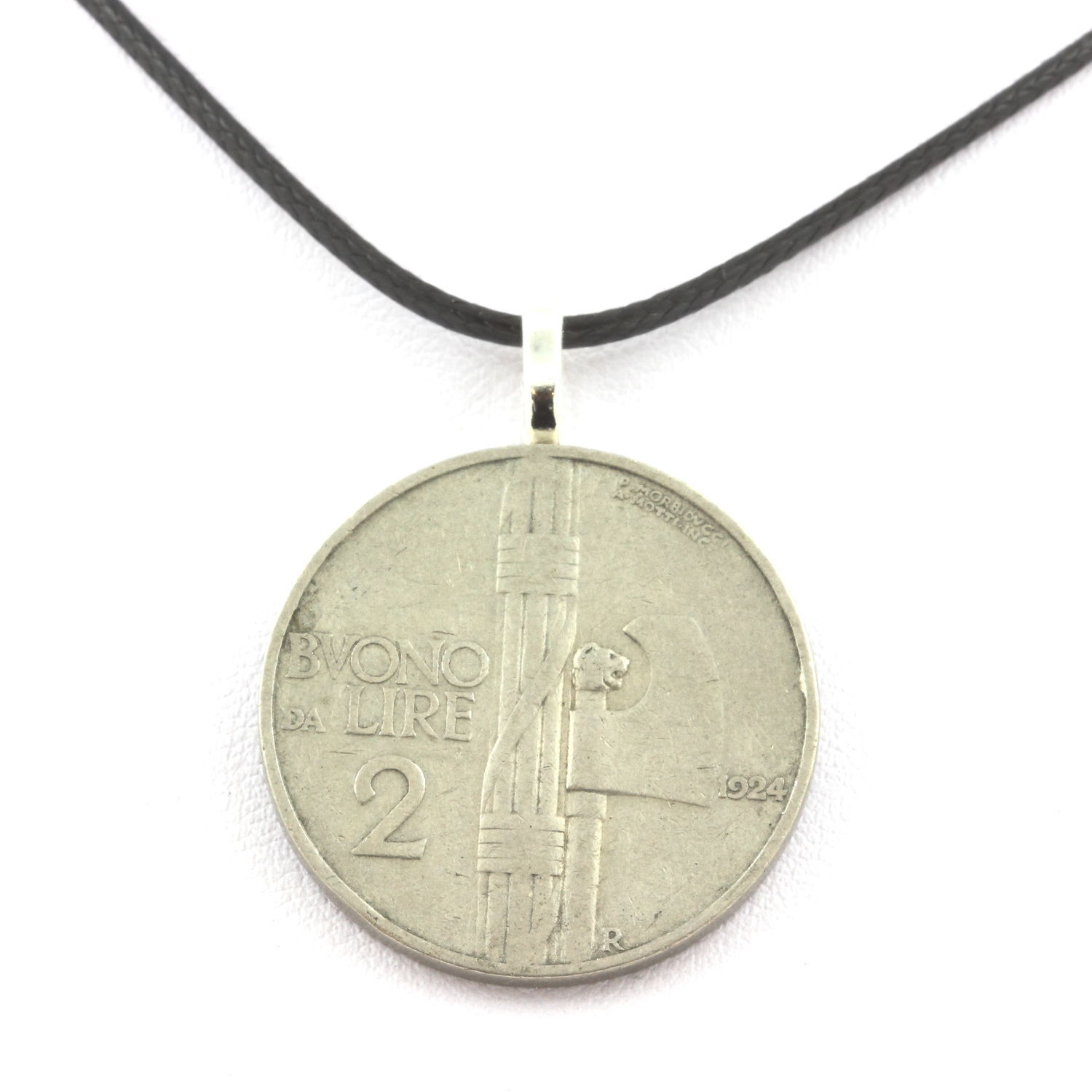 Collana Moneta Italia 2 Lire Victor-Emmanuel III Cordino Nero