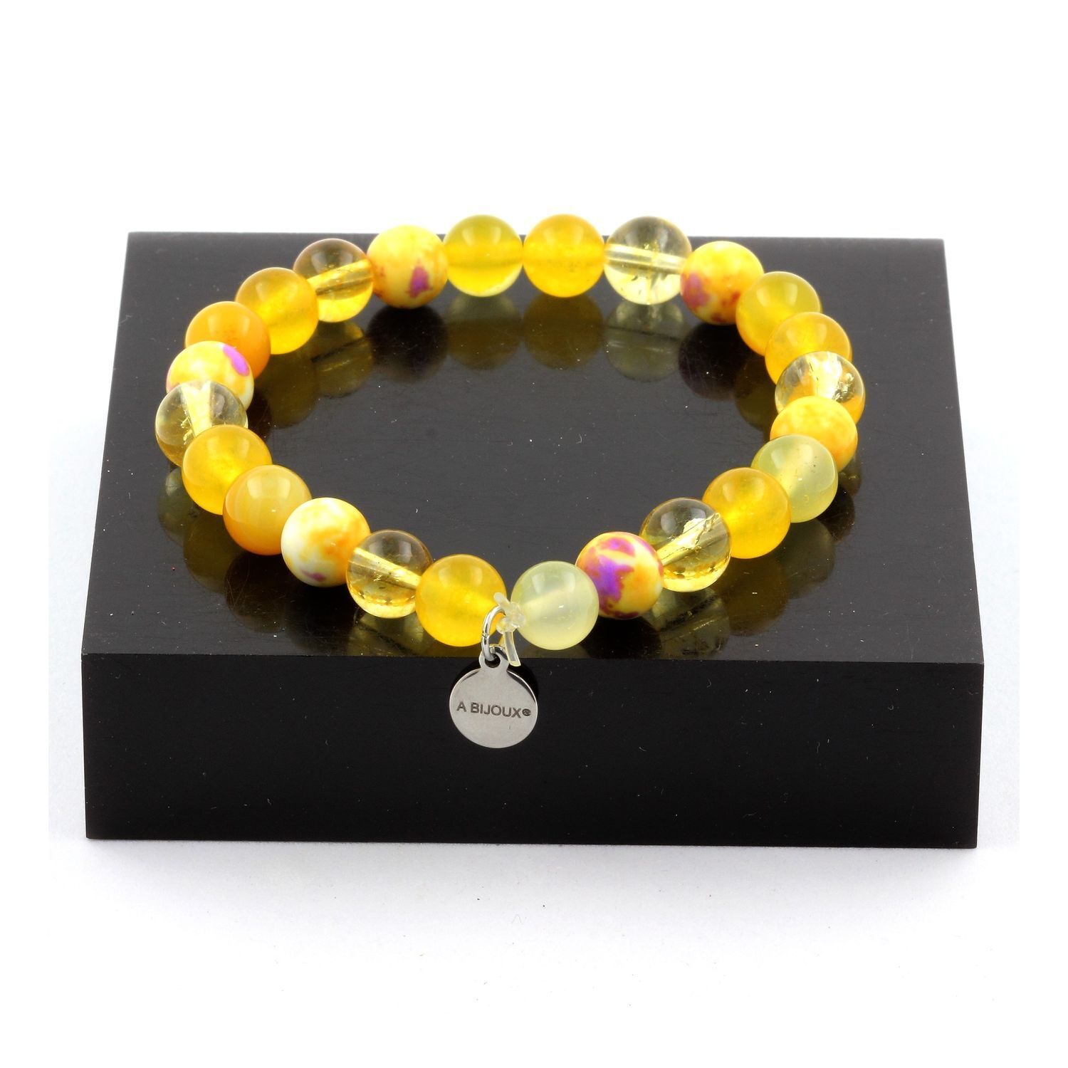 Braccialetto Perle Citrino + Agata Giallo+Sardonyx Giallo+Diaspro Giallo Fatto E