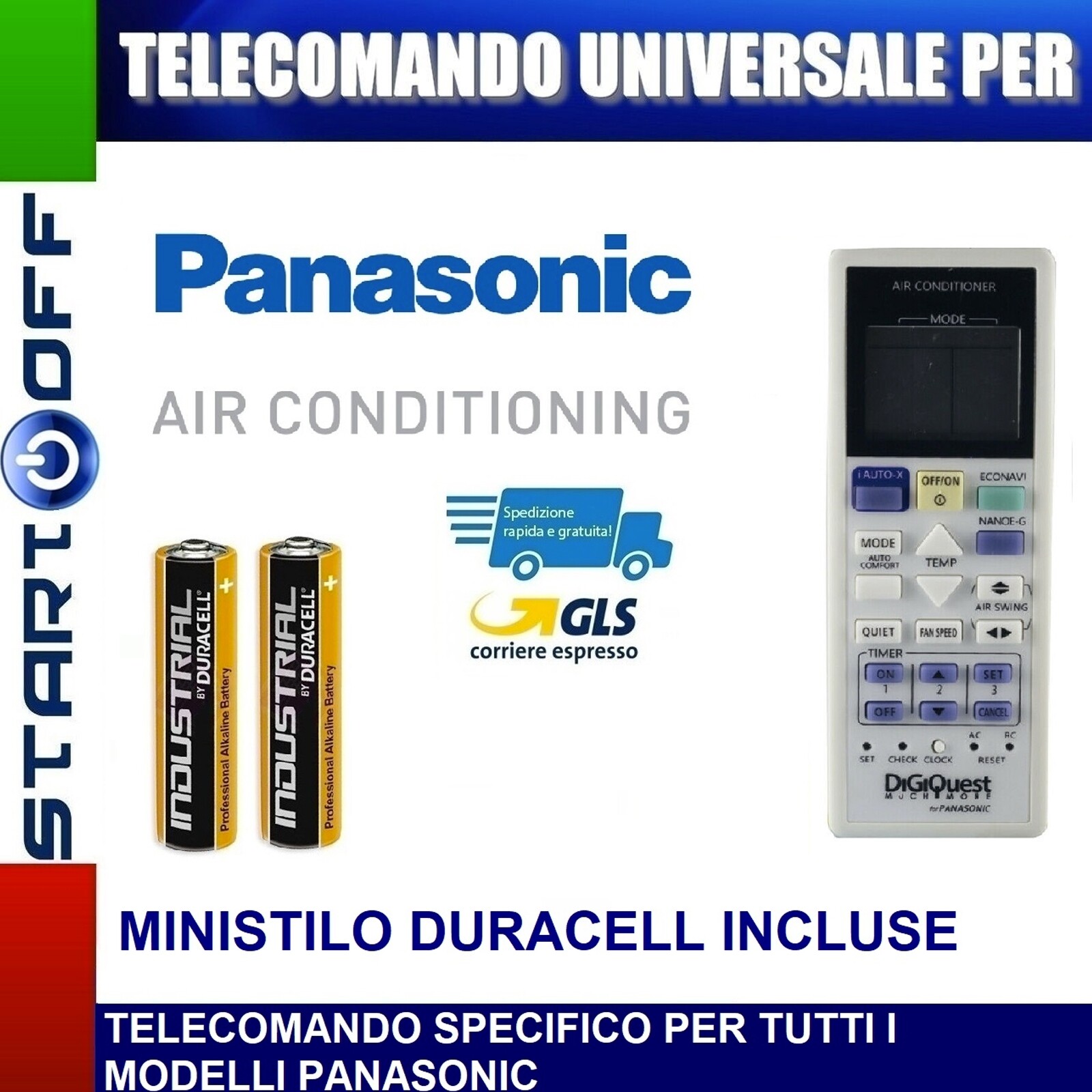 TELECOMANDO UNIVERSALE PER PANASONIC CONDIZIONATORE CLIMATIZZATORE D'ARIA